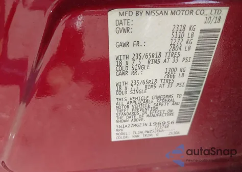 2018 Nissan Murano S из США, поврежденный, VIN 5N1AZ2MG2JN196956